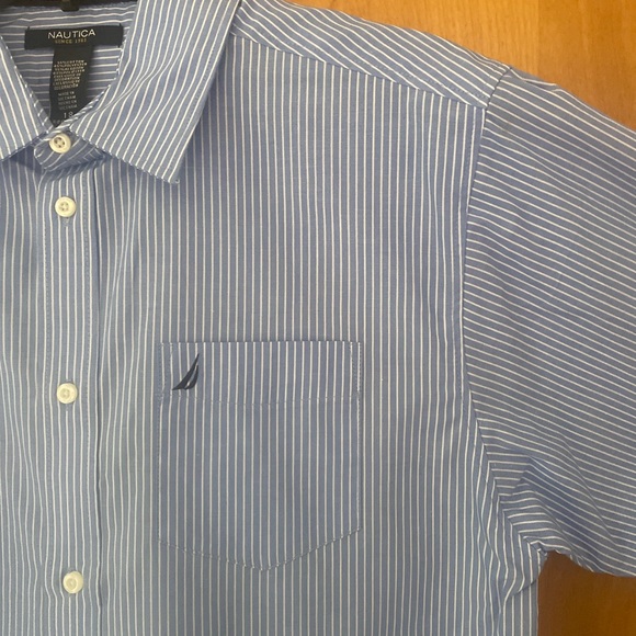 Nautica Blue Striped Dress Shirt Size M 18 - Picture 3 of 4